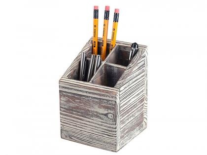 Penholder Wooden Box With Sloping Top