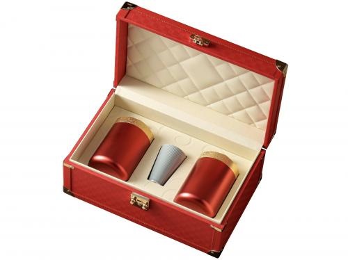 Red PU Leather Box with Two Alloy Jars and Cup