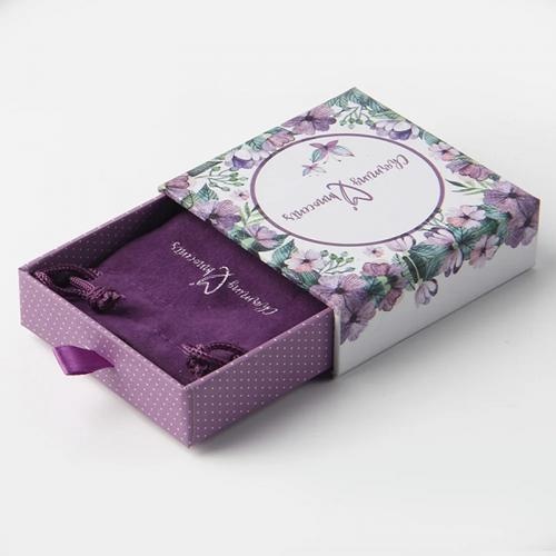 Sprzedaż OEM i ODM Custom purple drawer jewelry packaging pouch and boxes with logo