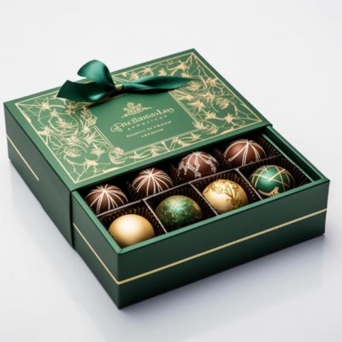 Sprzedaż OEM i ODM Custom green drawer shaped christmas boxes with ribbon for chocolate packing
