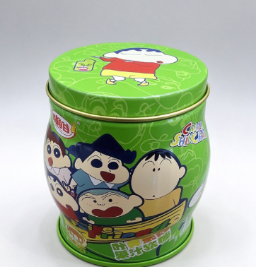 Puszka blaszana w kształcie bębna talii Crayon Shin-Chan: niestandardowe opakowanie z blachy ocynowanej z motywem z kreskówek o jakości spożywczej na cukierki 
